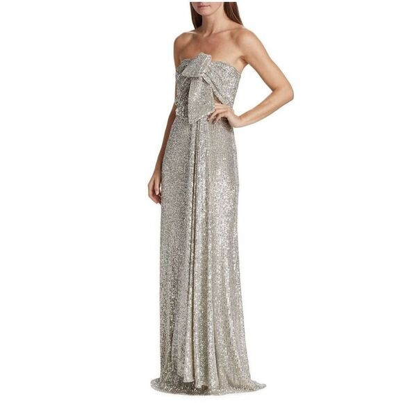 Badgley Mischka Strapless Sequin Bow Gown Size 14 - Picture 2 of 11